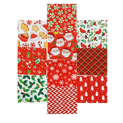 10pcs Charm Pack Set Holly Santa Christmas Pattern Vintage Style Handmade DIY with Rich Color and Texture Elements 100% Polyester Patchwork in 10 Design Styles Suitable for Patchwork DIY Craft Projects DIY Wallet Making Gift Giving Bag Making Mother's Day