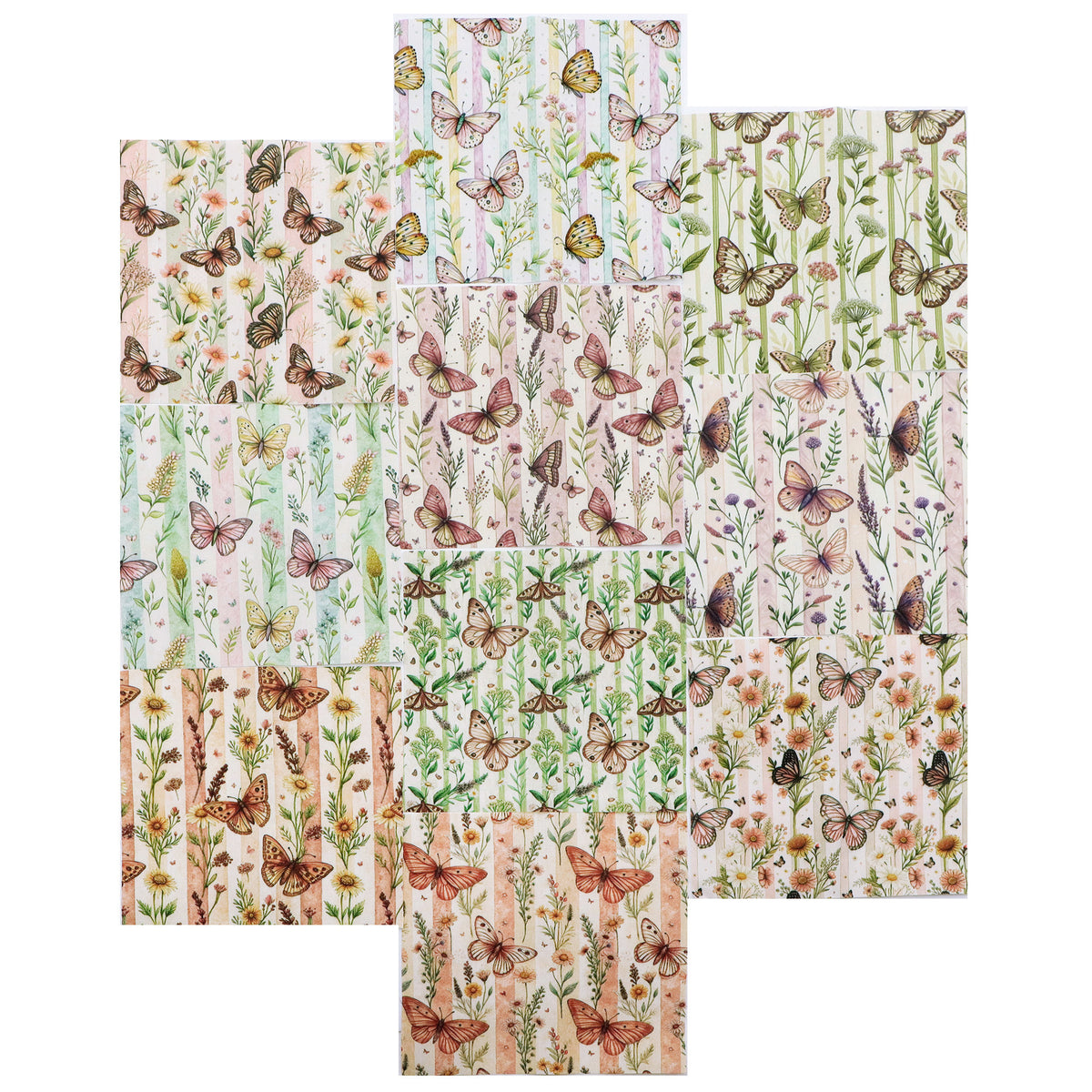 10Pc/Set Flower Stripe Butterfly Series Fat Quarter Fabric, Pre-Cut Square Fabric Assort, Fabric Set, Craft Fabric, Handmade DIY Patchwork Fabric,Home Quilting Sewing Fabric, Packaging Fabric, Scrapbooking Craft Hobbyist