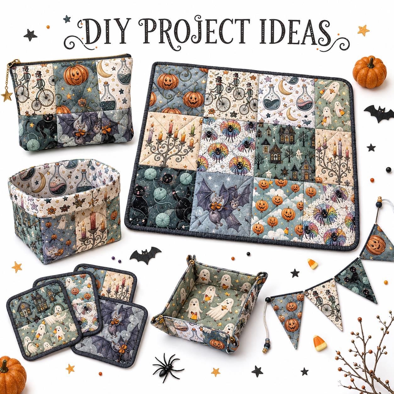 10Pc/Set Hallween Series Pumpkin Cat Moon Spider Bat Fat Quarter Fabric, Pre-Cut Square Fabric Assort, Fabric Set, Craft Fabric, Handmade DIY Patchwork Fabric,Home Quilting Sewing Fabric, Packaging Fabric, Scrapbooking Craft Hobbyist