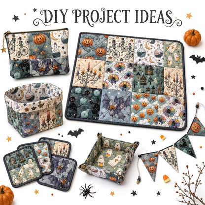 10Pc/Set Hallween Series Pumpkin Cat Moon Spider Bat Fat Quarter Fabric, Pre-Cut Square Fabric Assort, Fabric Set, Craft Fabric, Handmade DIY Patchwork Fabric,Home Quilting Sewing Fabric, Packaging Fabric, Scrapbooking Craft Hobbyist