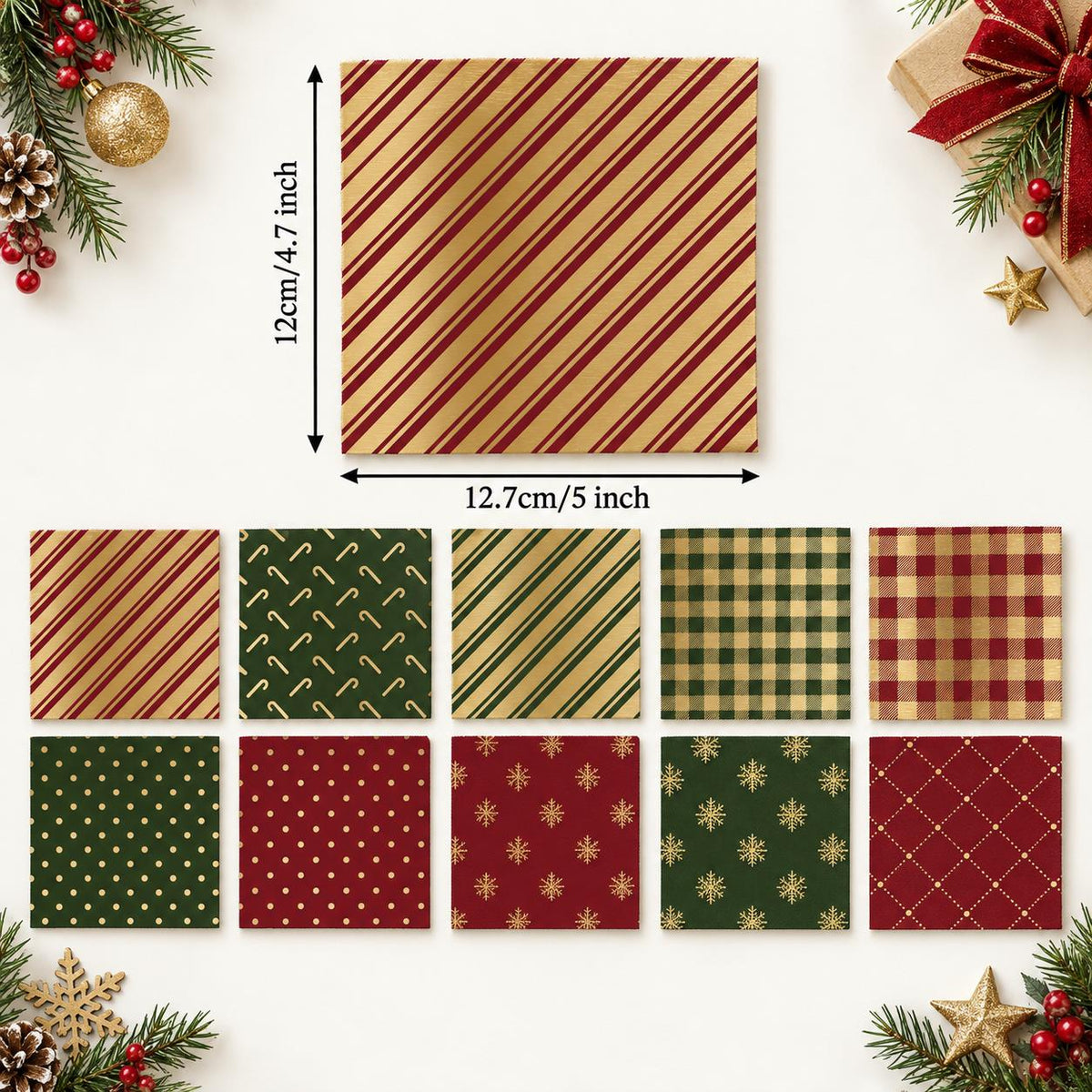 10Pc/Set Christmas Series Plaid Stripe Crutch Fat Quarter Fabric, Pre-Cut Square Fabric Assort, Fabric Set, Craft Fabric, Handmade DIY Patchwork Fabric,Home Quilting Sewing Fabric, Packaging Fabric, Scrapbooking Craft Hobbyist