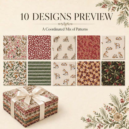 10Pc/Set Christmas Series Stripe Flower Deer Fox Tiger Fat Quarter Fabric, Pre-Cut Square Fabric Assort, Fabric Set, Craft Fabric, Handmade DIY Patchwork Fabric,Home Quilting Sewing Fabric, Packaging Fabric, Scrapbooking Craft Hobbyist