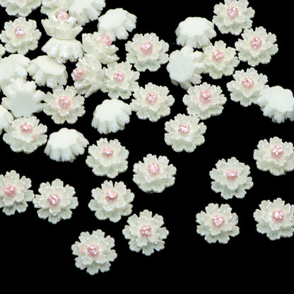 10pcs Pearlescent Flower Shaped 3D Acrylic Resin Cabochon Charms Ornament DIY Creative Phone Shell Case Keychain Fridge Patches Decors Accessories