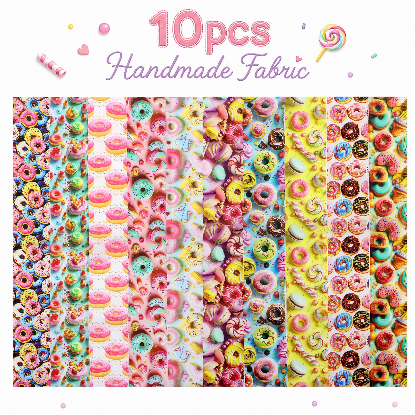 10pcs Donuts Jelly Roll Fabric Strips 2.5X19.7inch Pre-Cut 100% Polyester For Patchwork Quilts, Table Runners, Placemats, Tote Bags, Storage Pouches, Makeup Bags, Coasters, Quilt Blocks & Binding