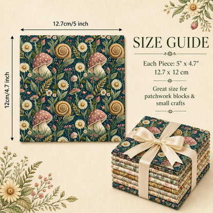 10Pc/Set Flower Mushroom Series Daisy Snails  Fat Quarter Fabric, Pre-Cut Square Fabric Assort, Fabric Set, Craft Fabric, Handmade DIY Patchwork Fabric,Home Quilting Sewing Fabric, Packaging Fabric, Scrapbooking Craft Hobbyist