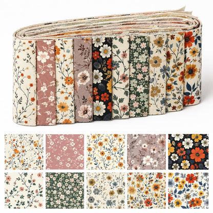 10pcs Vintage Floral Pattern Jelly Roll Fabric Strips 2.5X19.7inch Pre-Cut 100% Polyester For Patchwork Quilts, Table Runners, Placemats, Tote Bags, Storage Pouches, Makeup Bags, Coasters, Quilt Blocks & Binding