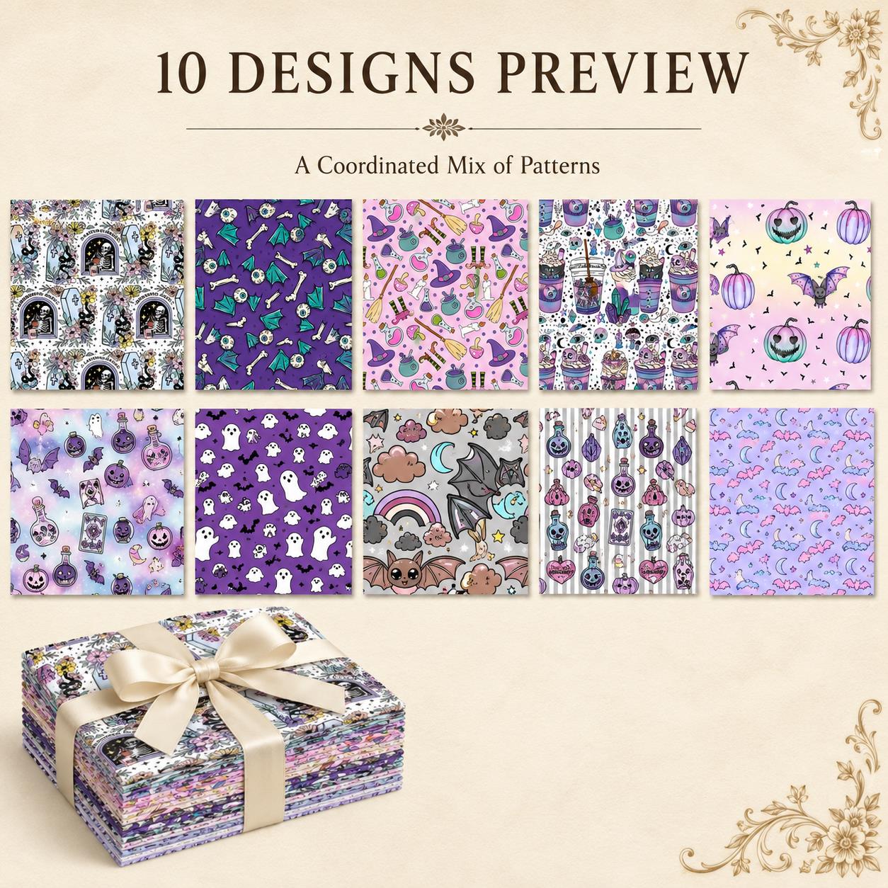 10Pc/Set Halloween Series Flower Butterfly Pumpkin Fat Quarter Fabric, Pre-Cut Square Fabric Assort, Fabric Set, Craft Fabric, Handmade DIY Patchwork Fabric,Home Quilting Sewing Fabric, Packaging Fabric, Scrapbooking Craft Hobbyist