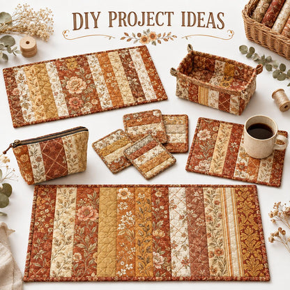 10pcs Vintage Autumn Floral Pattern Jelly Roll Fabric Strips 2.5X19.7inch Pre-Cut 100% Polyester For Patchwork Quilts, Table Runners, Placemats, Tote Bags, Storage Pouches, Makeup Bags, Coasters, Quilt Blocks & Binding