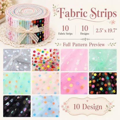 10Pc/Set, Making 10 Images 1pc Each, Each Size: 6.3*50cm Mesh Gauze Dot Series Sliced Fabric Set Style Combination, Polyester Jelly Roll Fabric Strips, Pre-Cut Quilting Squares, For Quilting DIY, Handicrafts And Sewing, Blankets, Rugs, Interior Decoration
