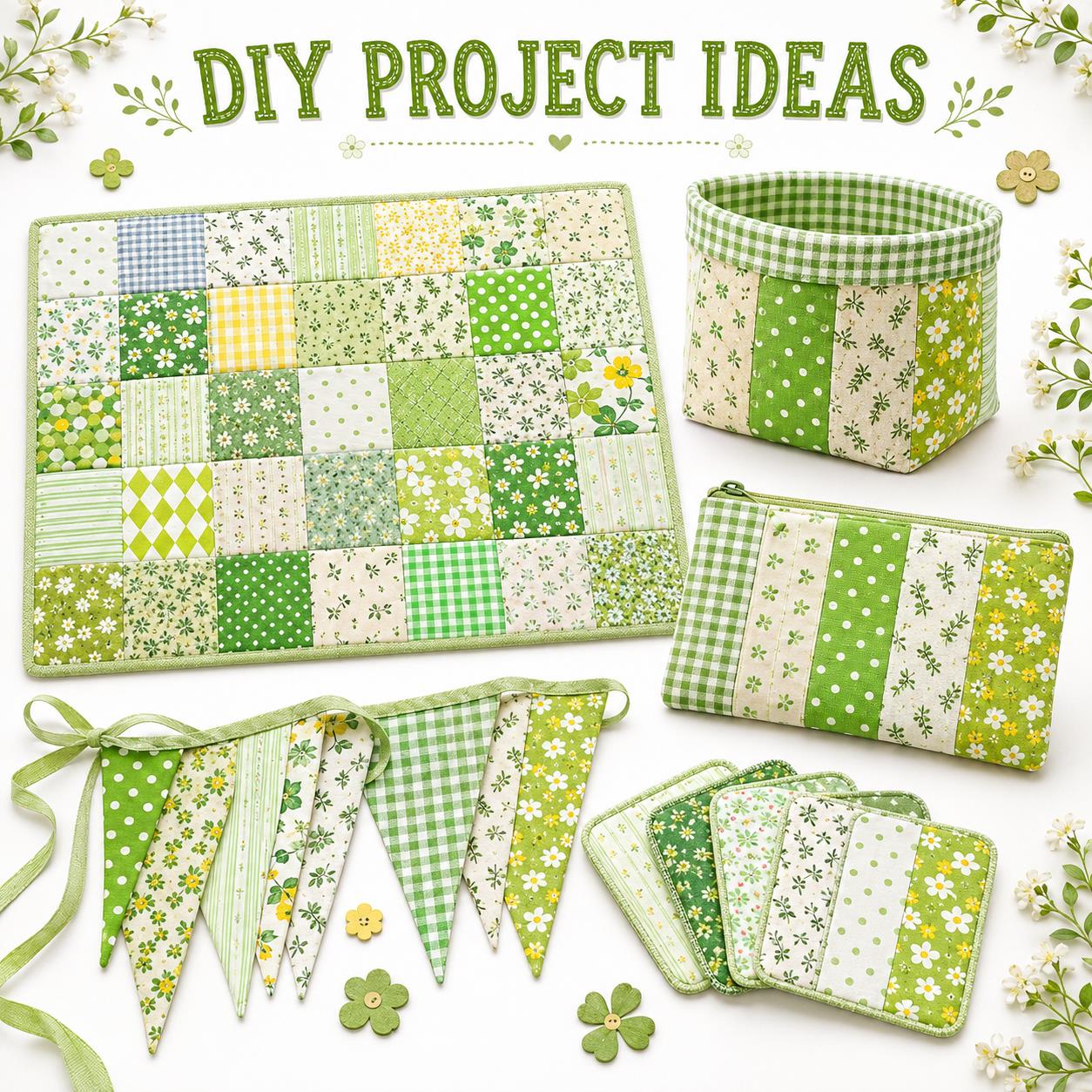 20pcs Vintage Plaid Dot Floral Green Series Jelly Roll Fabric Strips 2.5X19.7inch Delicate Printed Multi-Color 100% Polyester for DIY Handmade Patchwork, Table Runners, Placemats, Tote Bags, Storage Pouches, Makeup Bags, Coasters, Quilt Blocks