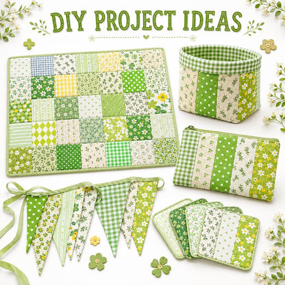 20pcs Vintage Plaid Dot Floral Green Series Jelly Roll Fabric Strips 2.5X19.7inch Delicate Printed Multi-Color 100% Polyester for DIY Handmade Patchwork, Table Runners, Placemats, Tote Bags, Storage Pouches, Makeup Bags, Coasters, Quilt Blocks