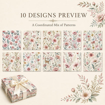 10Pc/Set Flower Series Butterfly Bowknot Fat Quarter Fabric, Pre-Cut Square Fabric Assort, Fabric Set, Craft Fabric, Handmade DIY Patchwork Fabric,Home Quilting Sewing Fabric, Packaging Fabric, Scrapbooking Craft Hobbyist