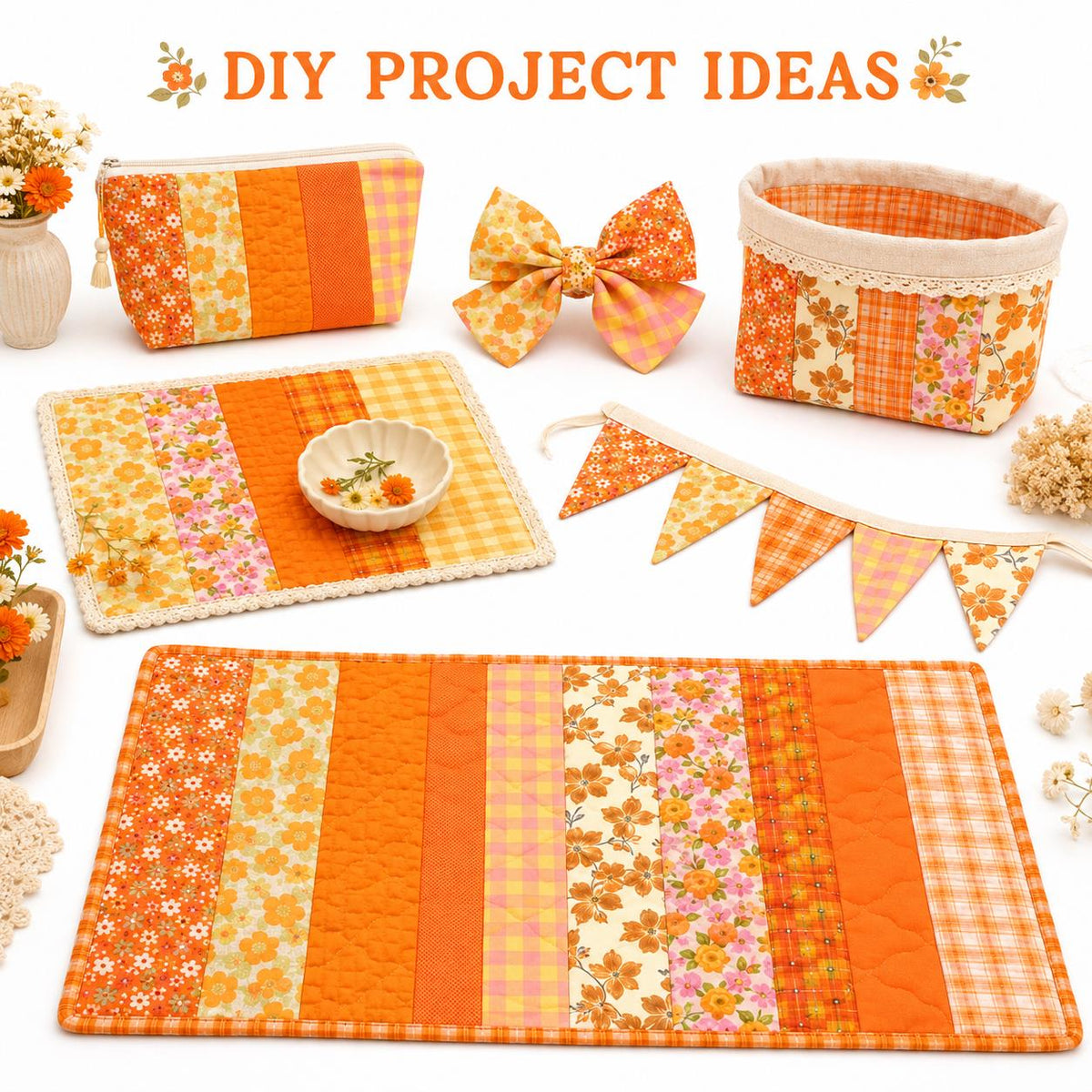 10Pc/Set, Making 10 Images 1pc Each, Each Size: 6.3*50cm Floral Orange Autumn Series Sliced Fabric Set Style Combination, Polyester Jelly Roll Fabric Strips, Pre-Cut Quilting Squares, For Quilting DIY, Handicrafts And Sewing, Blankets, Rugs, Interior Deco