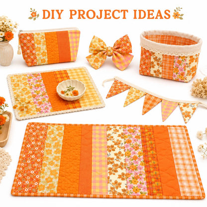 10Pc/Set, Making 10 Images 1pc Each, Each Size: 6.3*50cm Floral Orange Autumn Series Sliced Fabric Set Style Combination, Polyester Jelly Roll Fabric Strips, Pre-Cut Quilting Squares, For Quilting DIY, Handicrafts And Sewing, Blankets, Rugs, Interior Deco
