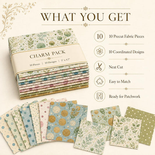 10pcs Charm Pack Set Floral Pattern 100% Polyester Patchwork in 10 Design Styles, Ready-to-Sew Without Cutting, Suitable For Patchwork Wallet Making Gift Giving Tote Bags Coasters DIY Craft Projects For Mother's Gift