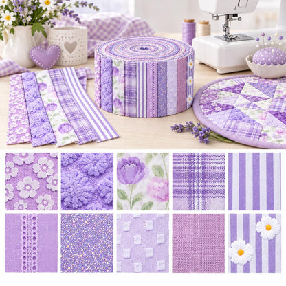 10pcs Vintage Floral Plaid Purple Pattern Jelly Roll Fabric Strips 2.5X19.7inch Pre-cut 100% Polyester for Patchwork Quilts, Table Runners, Placemats, Tote Bags, Storage Pouches, Makeup Bags, Coasters, Quilt Blocks & Binding Multi-color