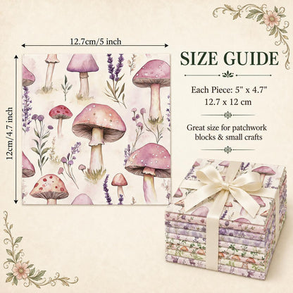 10pcs Charm Pack Set Mushroom Floral Deer Pattern Vintage Style Handmade DIY with Rich Color and Texture Elements 100% Polyester Patchwork in 10 Design Styles Suitable for Patchwork DIY Craft Projects DIY Wallet Making Gift Giving Bag Making Mother's Day