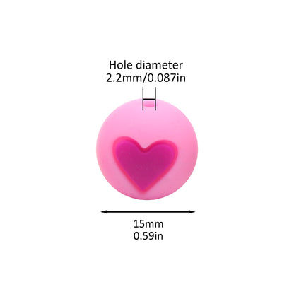 5Pcs 15mm Festive Silicone Beads Love Heart Pattern Round Shaped Focal Beads Loose Spacer Beads for DIY Jewelry Making Accessories DIY Bracelet Necklace Chain Earrings Charm Bangle Decors Craft Pen Supplies