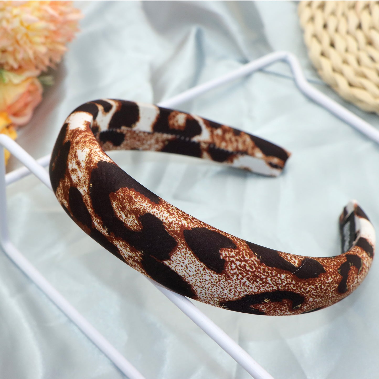 hot gold leopard satin high cranial hairband