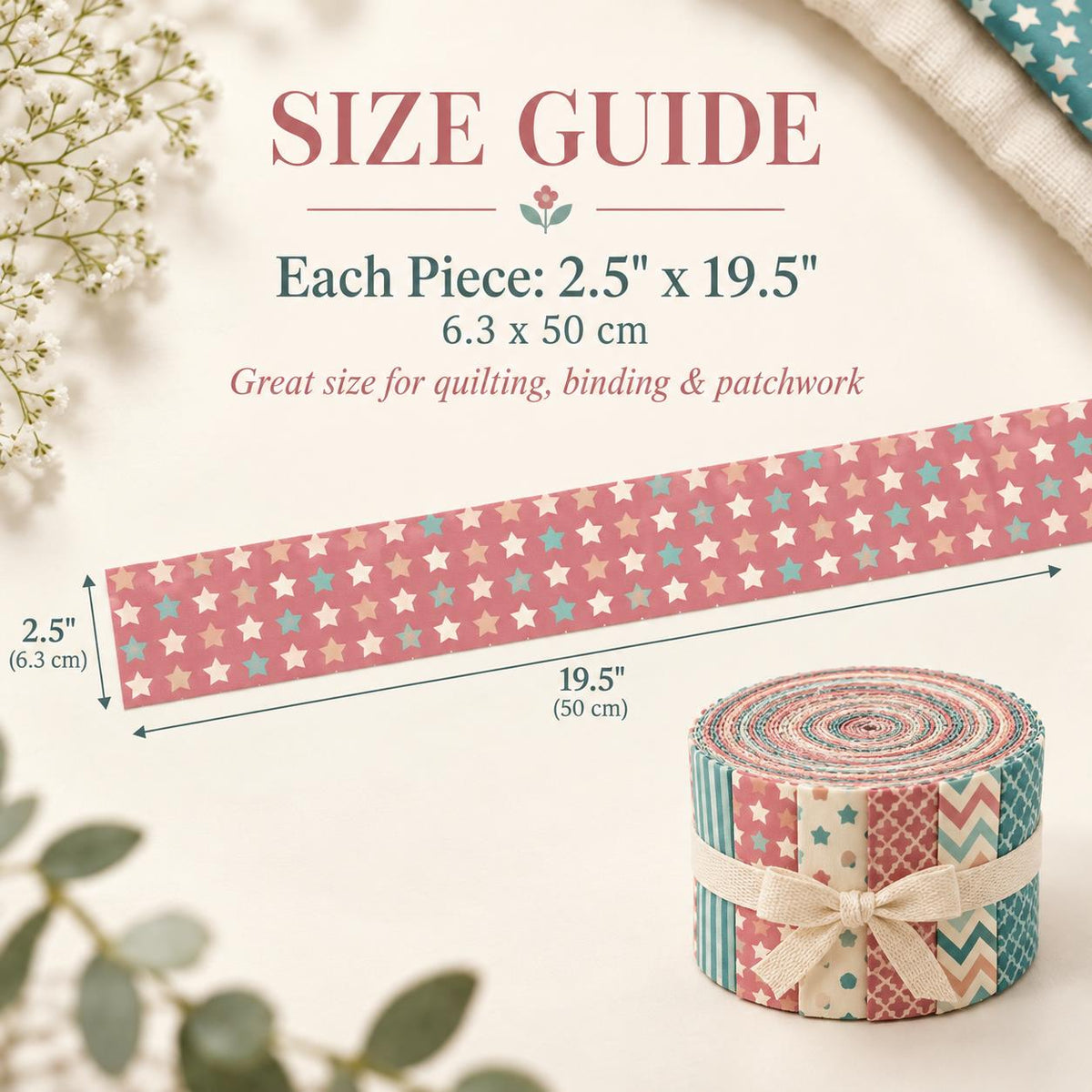 10pcs Vintage Dot Flower Pattern Jelly Roll Fabric Strips 2.5X19.7inch Pre-Cut 100% Polyester For Patchwork Quilts, Table Runners, Placemats, Tote Bags, Storage Pouches, Makeup Bags, Coasters, Quilt Blocks & Binding