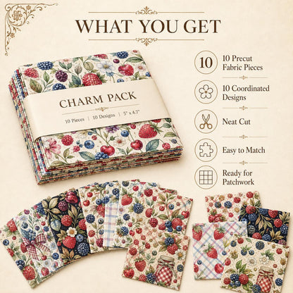 10Pc/Set Fruit Series Bows Butterfly Flower Plaid Strawberry Daisy Blueberry Fat Quarter Fabric, Pre-Cut Square Fabric Assort, Fabric Set, Craft Fabric, Handmade DIY Patchwork Fabric,Home Quilting Sewing Fabric, Packaging Fabric, Scrapbooking Craft Hobbyi