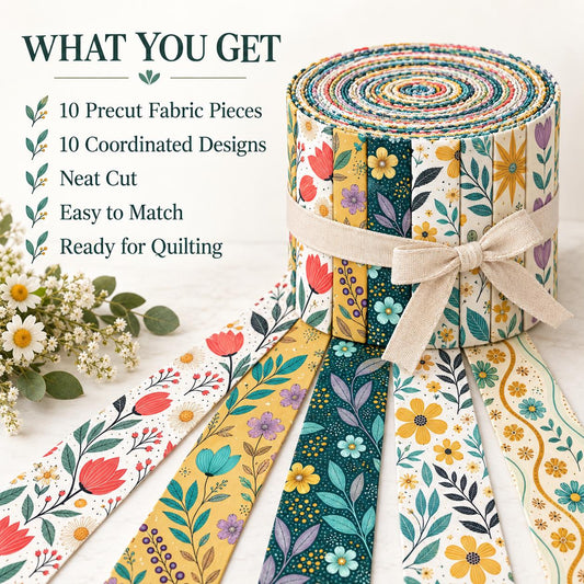 10pcs Vintage Floral Pattern Jelly Roll Fabric Strips 2.5X19.7inch Pre-Cut 100% Polyester For Patchwork Quilts, Table Runners, Placemats, Tote Bags, Storage Pouches, Makeup Bags, Coasters, Quilt Blocks & Binding Mother'S Day Gift