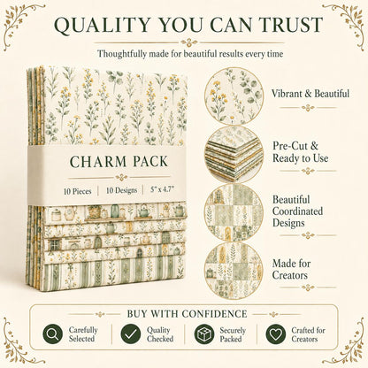 10pcS Charm Pack Set Plant Floral Pattern VIntage Style Handmade DIY With Rich Color and Texture Elements 100% Polyester Patchwork in 10 Design Styles Suitable For Patchwork DIY Craft Projects DIY Wallet Making Gift Giving Bag Making Mother's Day Gift