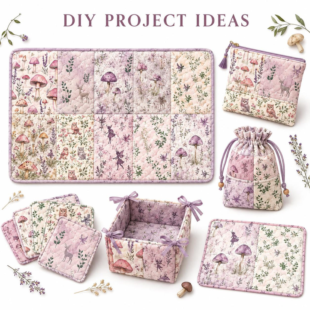 10pcs Charm Pack Set Mushroom Floral Deer Pattern Vintage Style Handmade DIY with Rich Color and Texture Elements 100% Polyester Patchwork in 10 Design Styles Suitable for Patchwork DIY Craft Projects DIY Wallet Making Gift Giving Bag Making Mother's Day