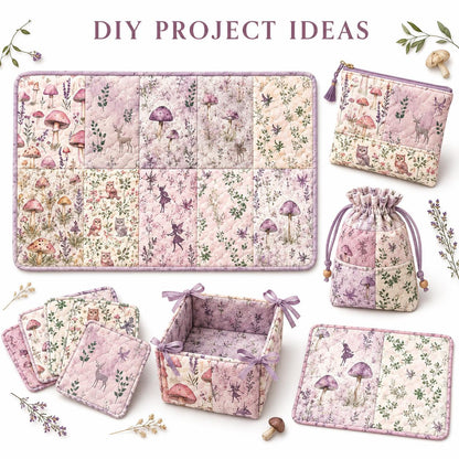10pcs Charm Pack Set Mushroom Floral Deer Pattern Vintage Style Handmade DIY with Rich Color and Texture Elements 100% Polyester Patchwork in 10 Design Styles Suitable for Patchwork DIY Craft Projects DIY Wallet Making Gift Giving Bag Making Mother's Day