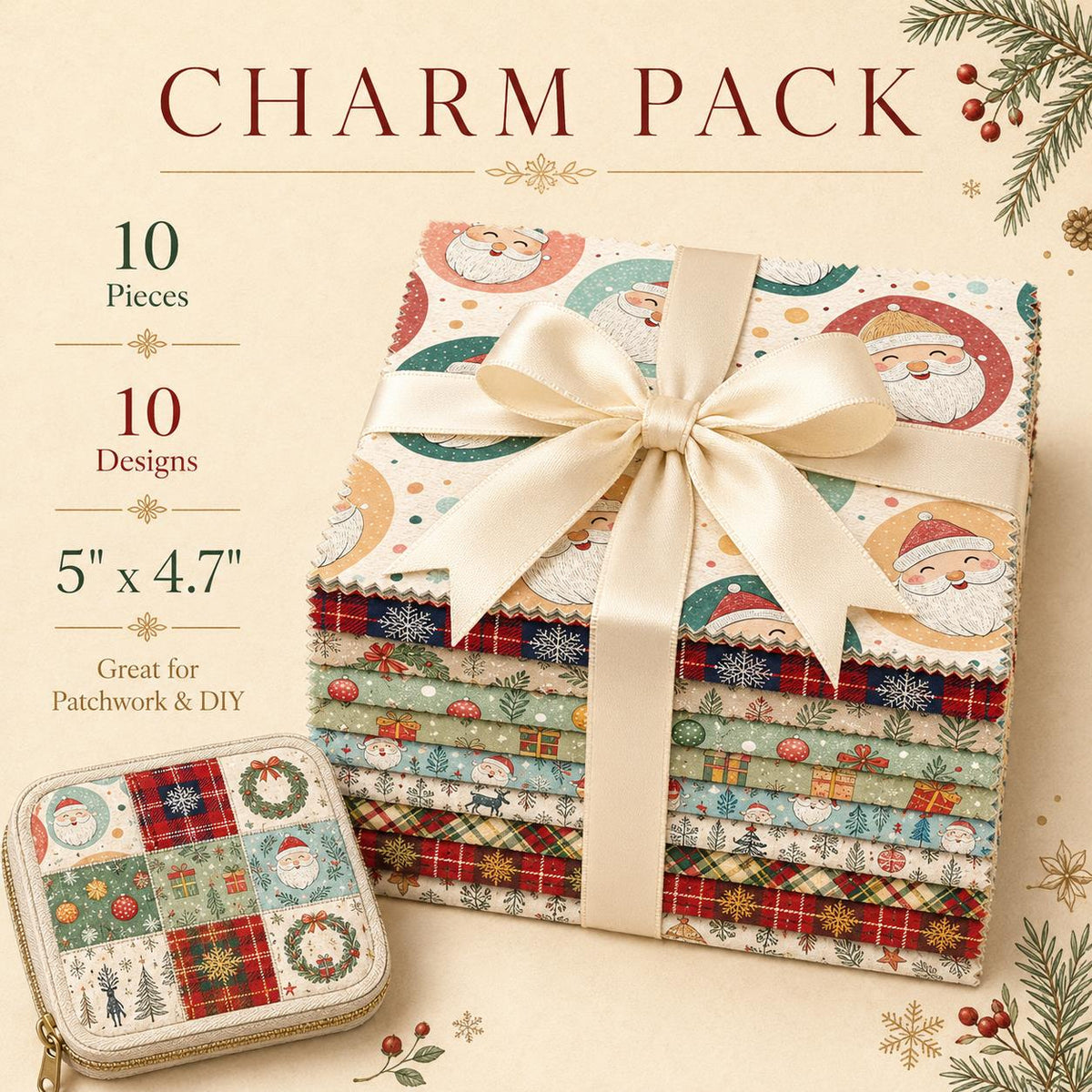 10Pc/Set Christmas Series Plaid Star Deer Santa Claus Gift Fat Quarter Fabric, Pre-Cut Square Fabric Assort, Fabric Set, Craft Fabric, Handmade DIY Patchwork Fabric,Home Quilting Sewing Fabric, Packaging Fabric, Scrapbooking Craft Hobbyist