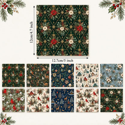 10Pc/Set Christmas Series Bowknot Flower Rabbit Northern Cardinal Deer Holly Pinecones Fox Fat Quarter Fabric, Pre-Cut Square Fabric Assort, Fabric Set, Craft Fabric, Handmade DIY Patchwork Fabric,Home Quilting Sewing Fabric, Packaging Fabric, Scrapbookin