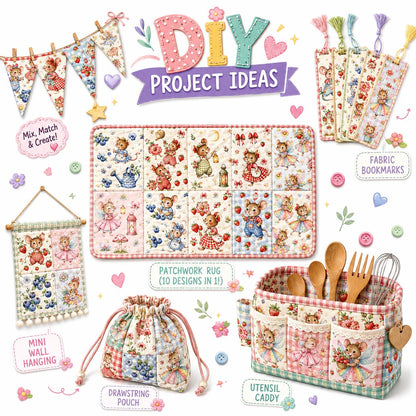 10pcs Charm Pack Set Mouse Mushroom Vintage Style Pattern Handmade DIY with Rich Color and Texture Elements 100% Polyester Patchwork in 10 Design Styles Suitable for Patchwork DIY Craft Projects DIY Wallet Making Gift Giving Bag Making Mother's Day Gift