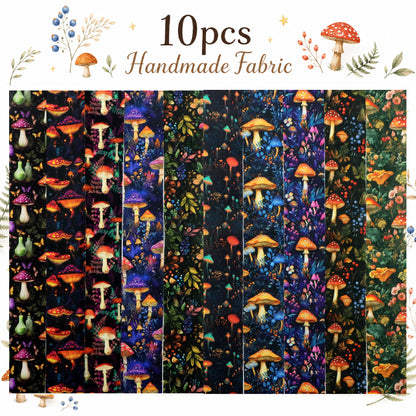10pcs Vintage Mushroom Dark Pattern Jelly Roll Fabric Strips 2.5X19.7inch Pre-Cut 100% Polyester For Patchwork Quilts, Table Runners, Placemats, Tote Bags, Storage Pouches, Makeup Bags, Coasters, Quilt Blocks & Binding