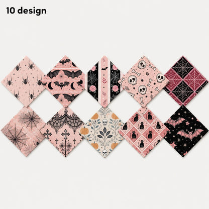10pcs Charm Pack Set Bat Pumpkin Skull Halloween Vintage Style Pattern Handmade DIY with Rich Color and Texture Elements 100% Polyester Patchwork in 10 Design Styles Suitable for Patchwork DIY Craft Projects DIY Wallet Making Gift Giving Bag Making