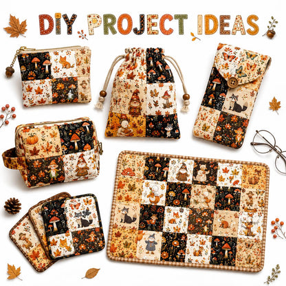 10Pc/Set Autumn Series Pumpkin Maple Leaf Thanksgiving Day Turkey Mushroom Duck Fat Quarter Fabric, Pre-Cut Square Fabric Assort, Fabric Set, Craft Fabric, Handmade DIY Patchwork Fabric,Home Quilting Sewing Fabric, Packaging Fabric, Scrapbooking Craft Hob