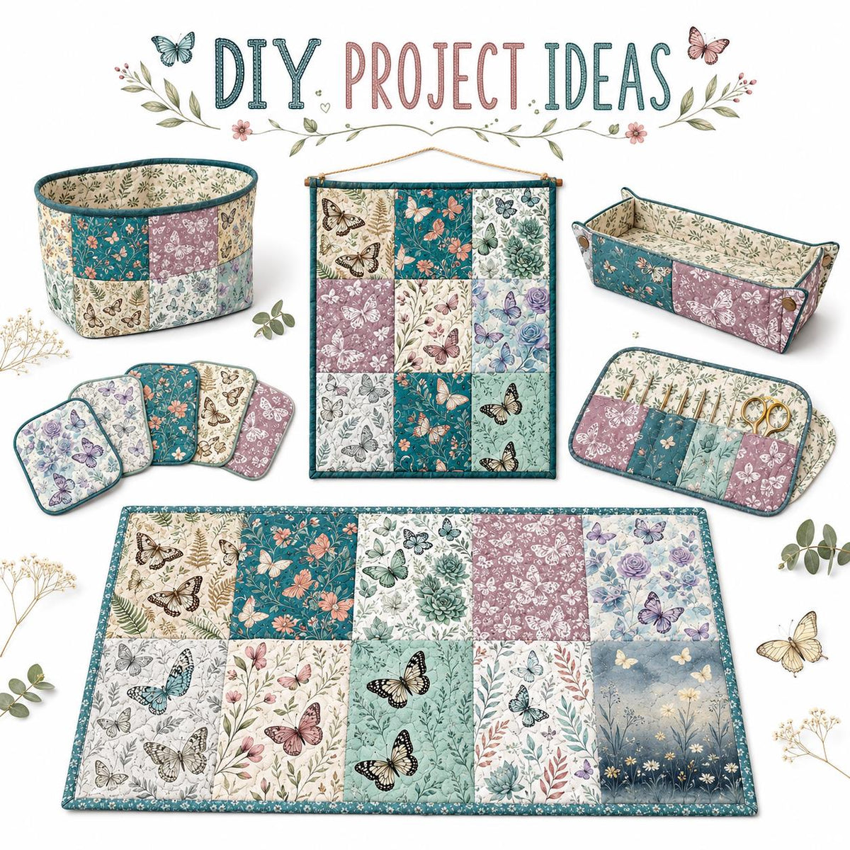 10pcs Charm Pack Set Floral Butterfly Pattern Vintage Style Handmade DIY with Rich Color and Texture Elements 100% Polyester Patchwork in 10 Design Styles Suitable for Patchwork DIY Craft Projects DIY Wallet Making Gift Giving Bag Making Mother's Day Gift