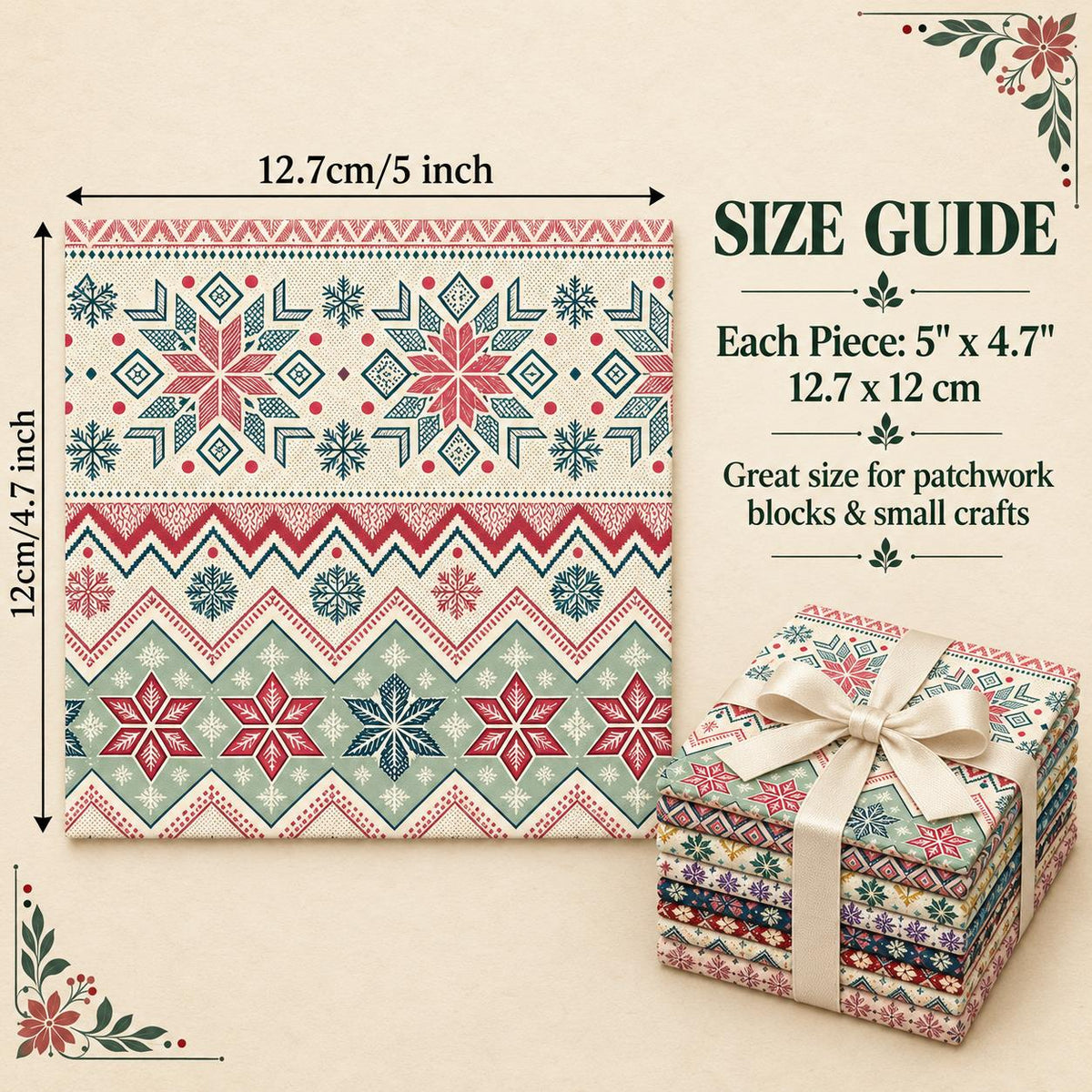 10Pc/Set Christmas Flower Stripe Series Fat Quarter Fabric, Pre-Cut Square Fabric Assort, Fabric Set, Craft Fabric, Handmade DIY Patchwork Fabric,Home Quilting Sewing Fabric, Packaging Fabric, Scrapbooking Craft Hobbyist