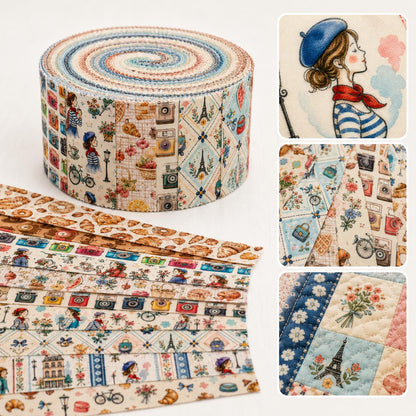 10pcs Camera Bread Jelly Roll Fabric Strips 2.5X19.7inch Pre-Cut 100% Polyester For Patchwork Quilts, Table Runners, Placemats, Tote Bags, Storage Pouches, Makeup Bags, Coasters, Quilt Blocks & Binding