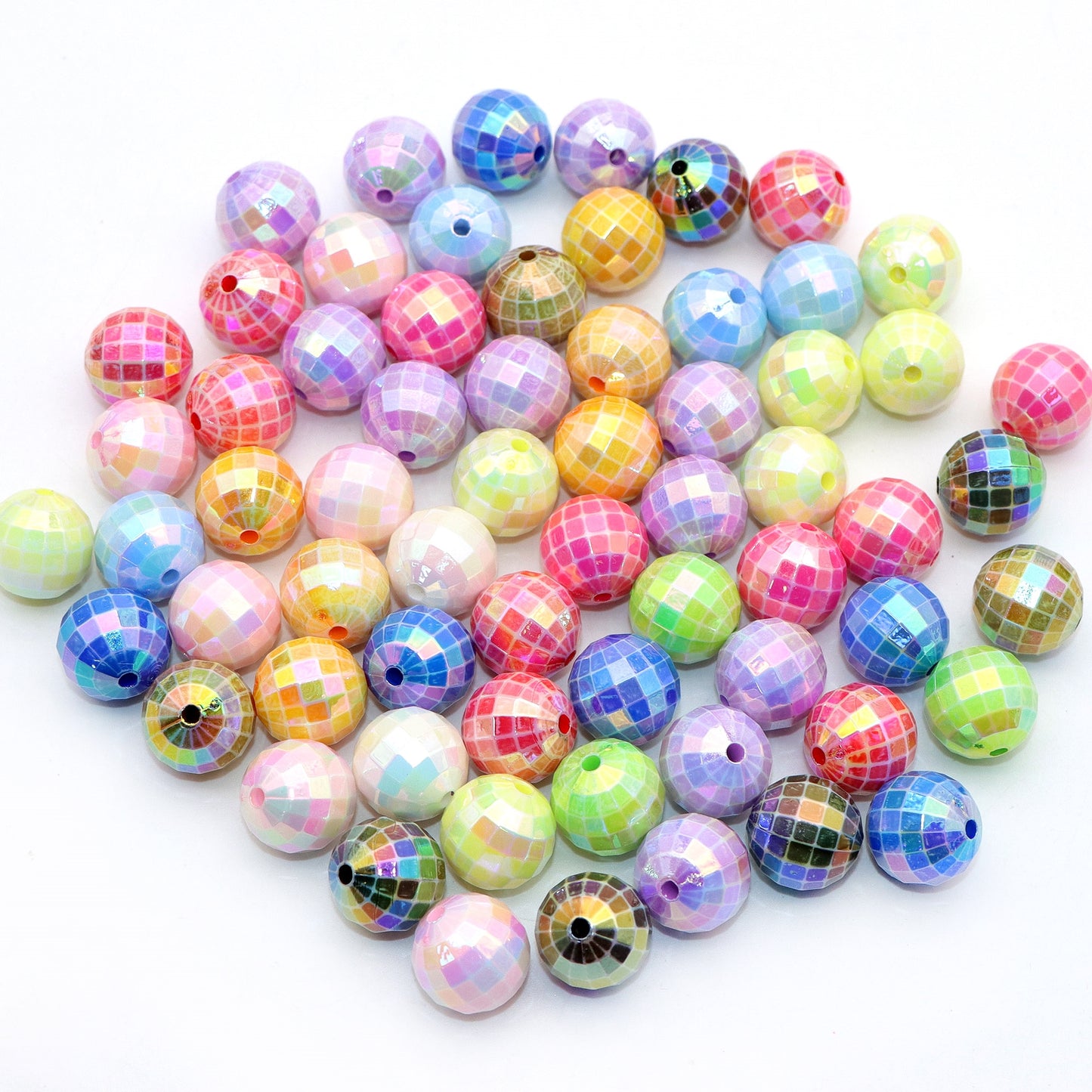 10Pcs Iridescent Bounce Ball Acrylic Beads 16mm Mixed Colors Geometry Acrylic Spacer Beads Charms with Hole Ideal for DIY Jewelry Making DIY Bracelet Necklace Chain Earrings Charm Pen Bangle Decors Festive Craft Supplies