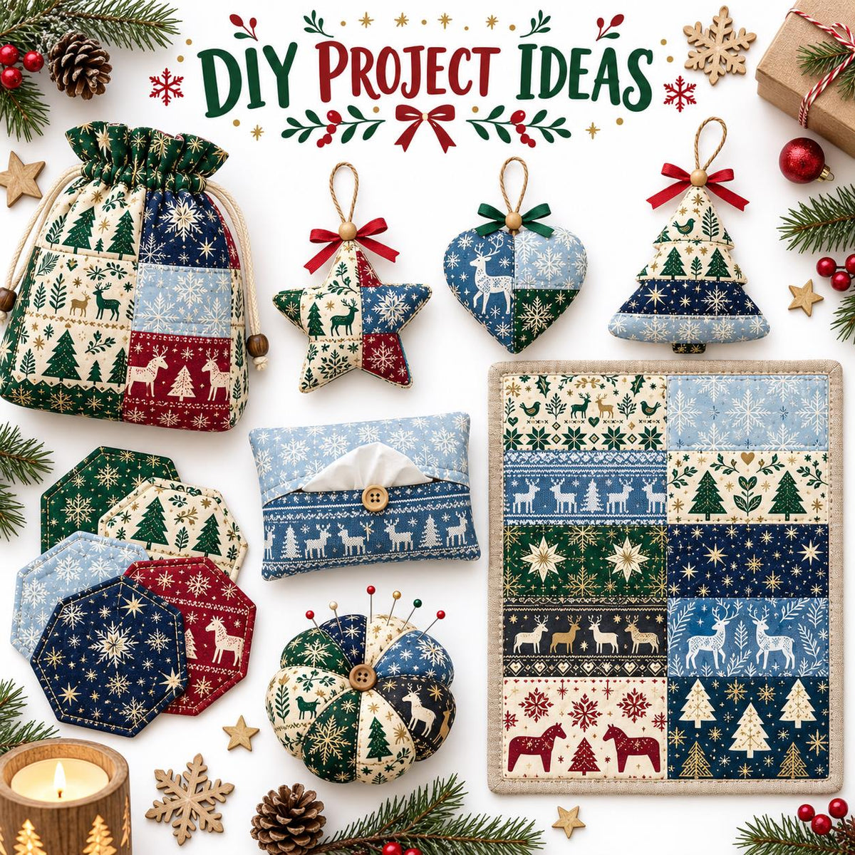 10Pc/Set Christmas Series Stripe Heart Star Bird Deer Horse Tree Pinecones Fat Quarter Fabric, Pre-Cut Square Fabric Assort, Fabric Set, Craft Fabric, Handmade DIY Patchwork Fabric,Home Quilting Sewing Fabric, Packaging Fabric, Scrapbooking Craft Hobbyist