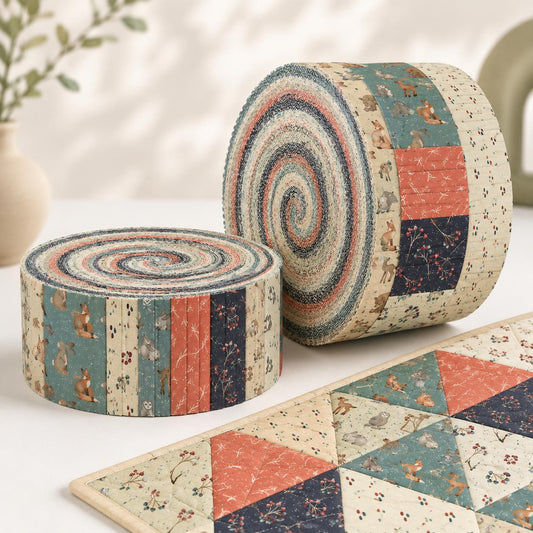 10pcs Vintage Animal Fox Bunny Pattern Jelly Roll Fabric Strips 2.5X19.7inch Pre-Cut 100% Polyester For Patchwork Quilts, Table Runners, Placemats, Tote Bags, Storage Pouches, Makeup Bags, Coasters, Quilt Blocks & Binding