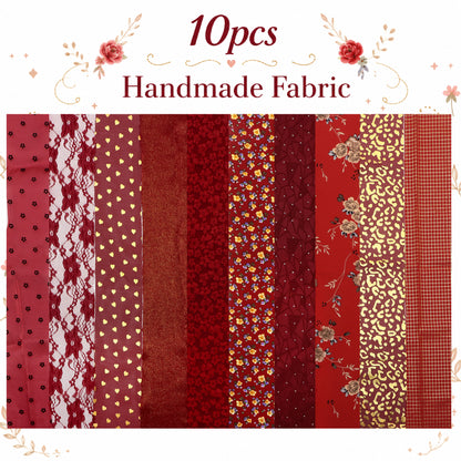 10Pc/Set, Making 10 Images 1pc Each, Each Size: 6.3*50cm Floral Red Series Sliced Fabric Set Style Combination, Polyester Jelly Roll Fabric Strips, Pre-Cut Quilting Squares, For Quilting DIY, Handicrafts And Sewing, Blankets, Rugs, Interior Decoration