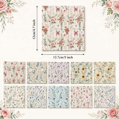 10pcs Charm Pack Set Floral Pattern 100% Polyester Patchwork in 10 Design Styles, Ready-to-Sew Without Cutting, Suitable For Patchwork Wallet Making Gift Giving Tote Bags Coasters DIY Craft Projects