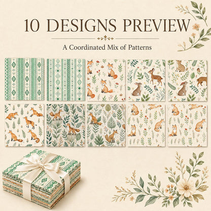 10pcs Charm Pack Set Geometric Fox Grass Pattern Vintage Style Handmade DIY with Rich Color and Texture Elements 100% Polyester Patchwork in 10 Design Styles Suitable for Patchwork DIY Craft Projects DIY Wallet Making Gift Giving Bag Making Mother's Day G