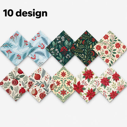 10Pc/Set Christmas Series Flower Pomegranate Holly Fat Quarter Fabric, Pre-Cut Square Fabric Assort, Fabric Set, Craft Fabric, Handmade DIY Patchwork Fabric,Home Quilting Sewing Fabric, Packaging Fabric, Scrapbooking Craft Hobbyist