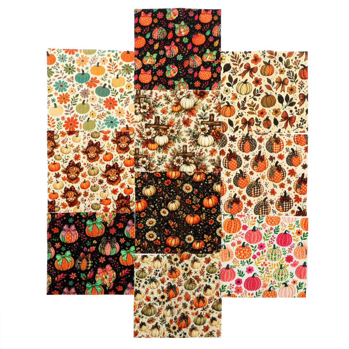 10pcs Charm Pack Set Floral Pumpkin Autumn Pattern Vintage Style Handmade DIY with Rich Color and Texture Elements 100% Polyester Patchwork in 10 Design Styles Suitable for Patchwork DIY Craft Projects DIY Wallet Making Gift Giving Bag Making Mother's Day
