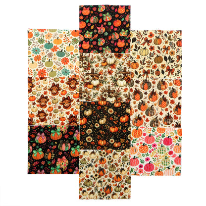 10pcs Charm Pack Set Floral Pumpkin Autumn Pattern Vintage Style Handmade DIY with Rich Color and Texture Elements 100% Polyester Patchwork in 10 Design Styles Suitable for Patchwork DIY Craft Projects DIY Wallet Making Gift Giving Bag Making Mother's Day
