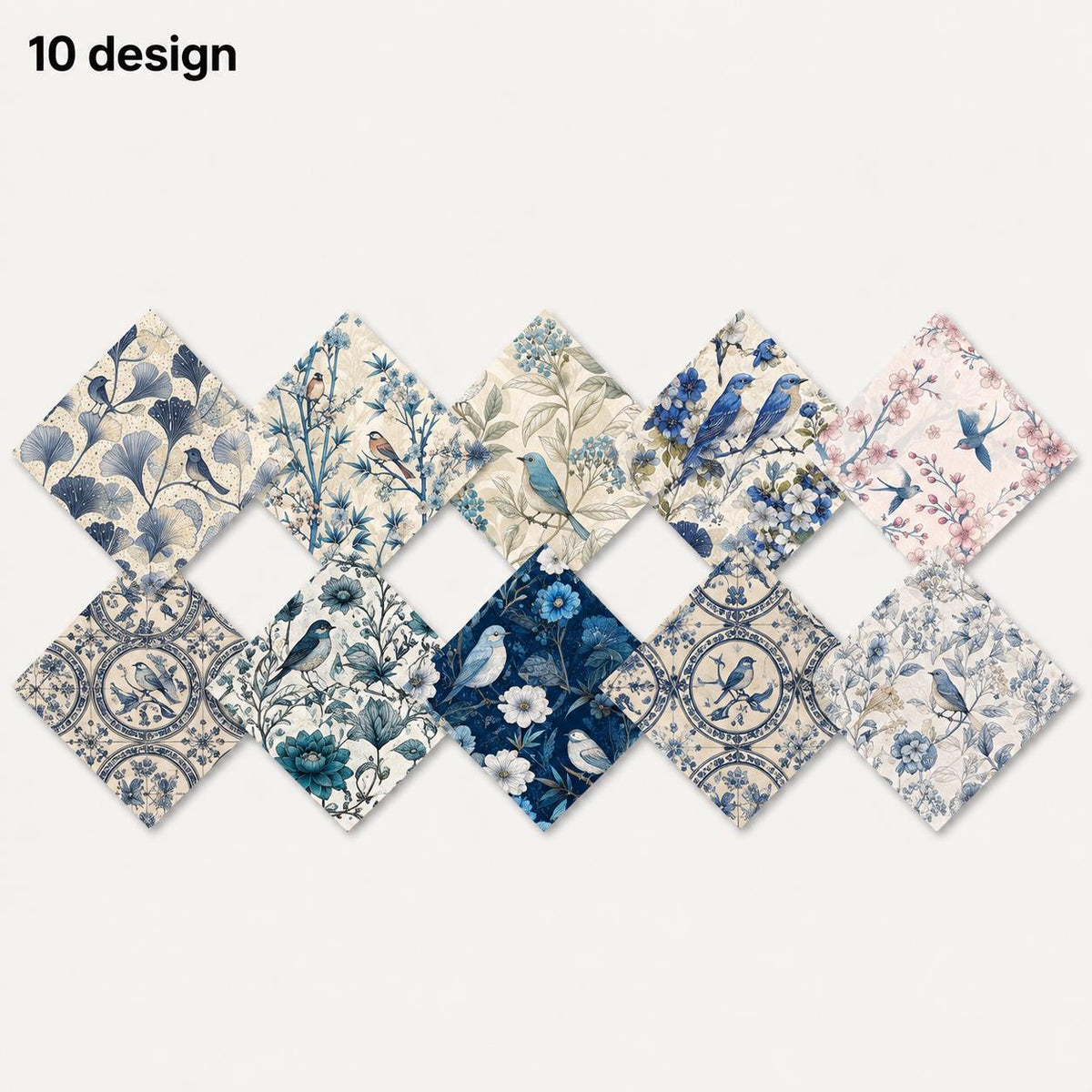 10pcs Charm Pack Set Floral Bird Vintage Style Pattern Handmade DIY with Rich Color and Texture Elements 100% Polyester Patchwork in 10 Design Styles Suitable for Patchwork DIY Craft Projects DIY Wallet Making Gift Giving Bag Making Mother's Day Gift