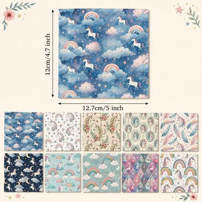 10Pc/Set Unicorn Series Flower Star Moon Umbrella Cloud Fat Quarter Fabric, Pre-Cut Square Fabric Assort, Fabric Set, Craft Fabric, Handmade DIY Patchwork Fabric,Home Quilting Sewing Fabric, Packaging Fabric, Scrapbooking Craft Hobbyist