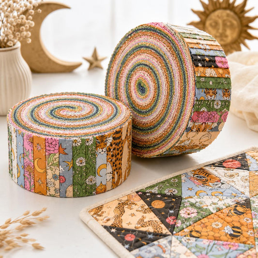 10pcs Vintage Floral Bee Tiger Pattern Jelly Roll Fabric Strips 2.5X19.7inch Pre-Cut 100% Polyester For Patchwork Quilts, Table Runners, Placemats, Tote Bags, Storage Pouches, Makeup Bags, Coasters, Quilt Blocks & Binding